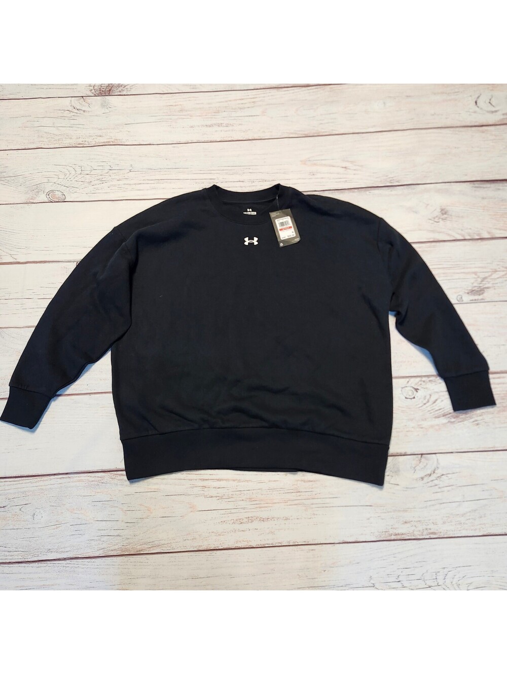 Under Armour womens black crewneck sweatshirt oversized size xs nwt
